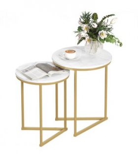 HOMCOM Nesting Coffee Table Set of 2 with Metal Frame, Gold Tone