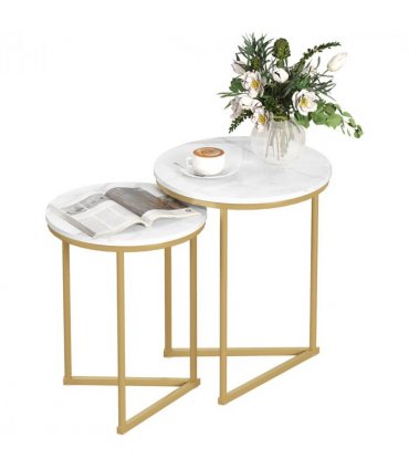 HOMCOM Nesting Coffee Table Set of 2 with Metal Frame, Gold Tone