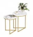 HOMCOM Nesting Coffee Table Set of 2 with Metal Frame, Gold Tone
