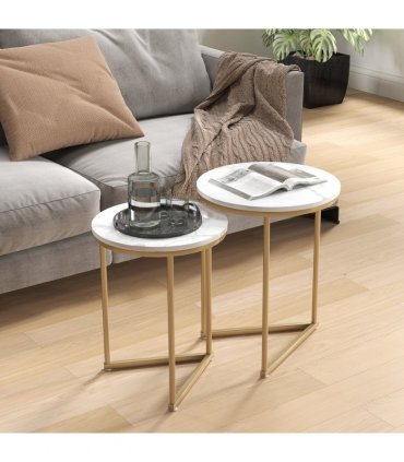 HOMCOM Nesting Coffee Table Set of 2 with Metal Frame, Gold Tone