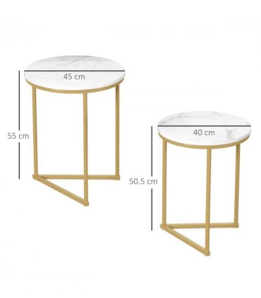 HOMCOM Nesting Coffee Table Set of 2 with Metal Frame, Gold Tone