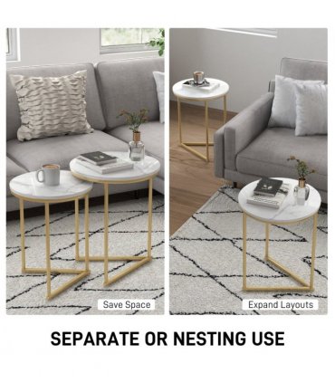 HOMCOM Nesting Coffee Table Set of 2 with Metal Frame, Gold Tone