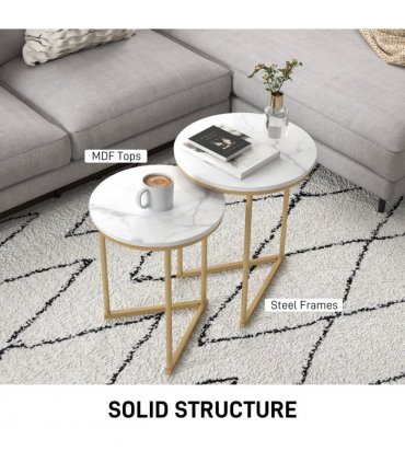 HOMCOM Nesting Coffee Table Set of 2 with Metal Frame, Gold Tone