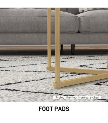 HOMCOM Nesting Coffee Table Set of 2 with Metal Frame, Gold Tone