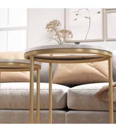 HOMCOM Nesting Coffee Table Set of 2 with Metal Frame, Gold Tone