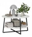HOMCOM Round Coffee Table with Storage Shelf and Marble Effect Top, White