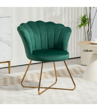 HOMCOM Accent Chair, Velvet Armchair with Lotus Backrest, Steel Legs, Green