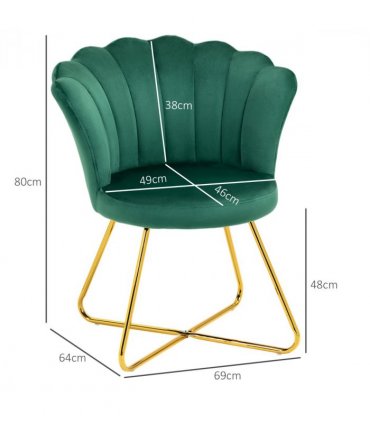 HOMCOM Accent Chair, Velvet Armchair with Lotus Backrest, Steel Legs, Green