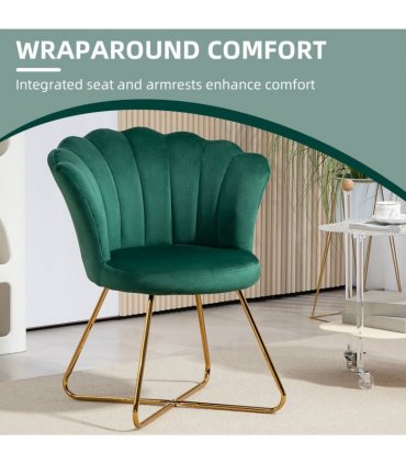 HOMCOM Accent Chair, Velvet Armchair with Lotus Backrest, Steel Legs, Green