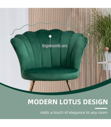 HOMCOM Accent Chair, Velvet Armchair with Lotus Backrest, Steel Legs, Green