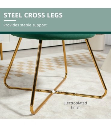 HOMCOM Accent Chair, Velvet Armchair with Lotus Backrest, Steel Legs, Green