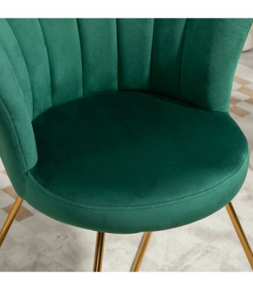 HOMCOM Accent Chair, Velvet Armchair with Lotus Backrest, Steel Legs, Green