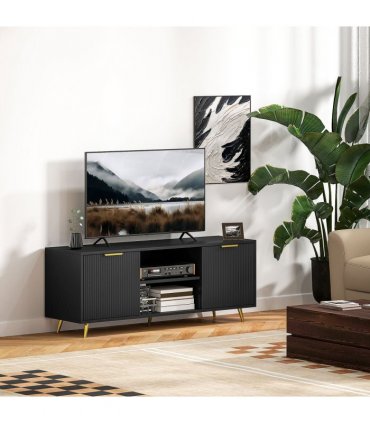 HOMCOM Modern TV Stand Cabinet with Storage for Living Room, Black