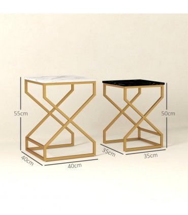 HOMCOM Nest Of Tables, Coffee Table Set with Steel Frame Black/White