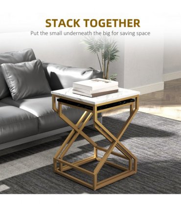 HOMCOM Nest Of Tables, Coffee Table Set with Steel Frame Black/White