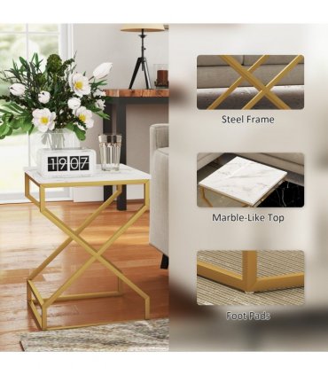 HOMCOM Nest Of Tables, Coffee Table Set with Steel Frame Black/White