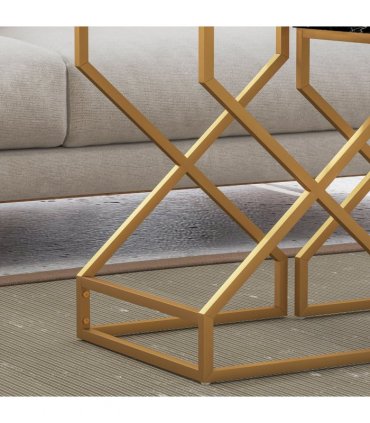 HOMCOM Nest Of Tables, Coffee Table Set with Steel Frame Black/White
