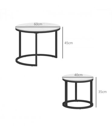 HOMCOM Glass Coffee Table Set of 2, Round Nest of Tables for Living Room