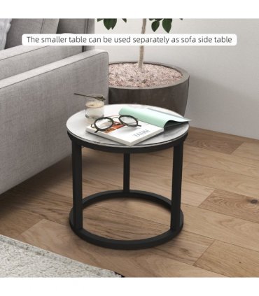 HOMCOM Glass Coffee Table Set of 2, Round Nest of Tables for Living Room
