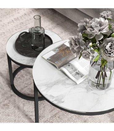 HOMCOM Glass Coffee Table Set of 2, Round Nest of Tables for Living Room