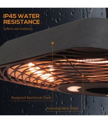 Outsunny 2000W Patio Electric Hanging Ceiling Heater Halogen Remote Aluminium