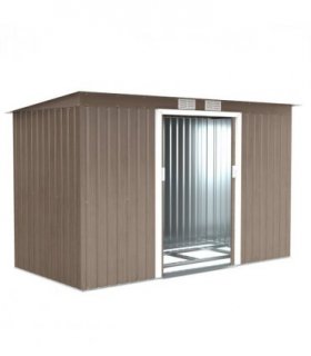 Outsunny 9 x 4FT Metal Garden Storage Shed w/ 2 Door, Light Grey Wood Grain