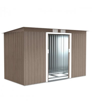 Outsunny 9 x 4FT Metal Garden Storage Shed w/ 2 Door, Light Grey Wood Grain