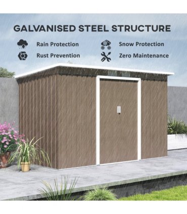 Outsunny 9 x 4FT Metal Garden Storage Shed w/ 2 Door, Light Grey Wood Grain