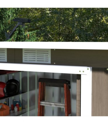 Outsunny 9 x 4FT Metal Garden Storage Shed w/ 2 Door, Light Grey Wood Grain