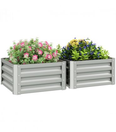 Outsunny Set of 2 Raised Garden Bed Galvanised Planter Box, Light Grey