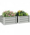 Outsunny Set of 2 Raised Garden Bed Galvanised Planter Box, Light Grey