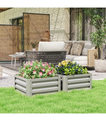 Outsunny Set of 2 Raised Garden Bed Galvanised Planter Box, Light Grey
