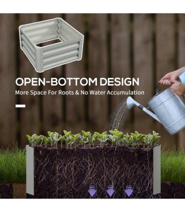 Outsunny Set of 2 Raised Garden Bed Galvanised Planter Box, Light Grey