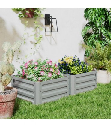 Outsunny Set of 2 Raised Garden Bed Galvanised Planter Box, Light Grey