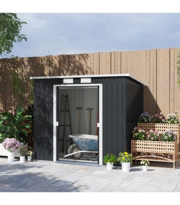 Outsunny 7 x 4ft Metal Garden Storage Shed w/ Double Door Dark Grey