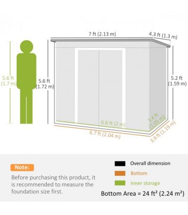 Outsunny 7 x 4ft Metal Garden Storage Shed w/ Double Door Dark Grey