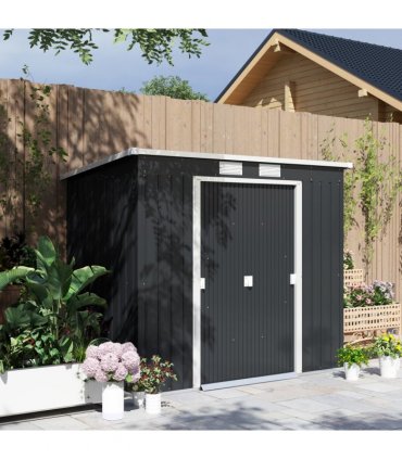 Outsunny 7 x 4ft Metal Garden Storage Shed w/ Double Door Dark Grey