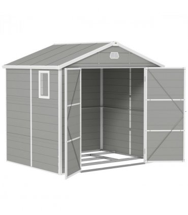 Outsunny 8 x 6ft Garden Shed Storage w/ Foundation Kit, Vents, Light Grey