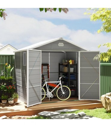 Outsunny 8 x 6ft Garden Shed Storage w/ Foundation Kit, Vents, Light Grey