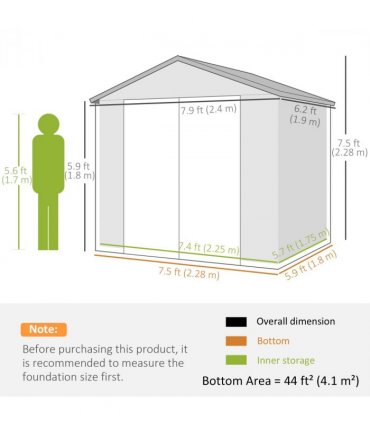 Outsunny 8 x 6ft Garden Shed Storage w/ Foundation Kit, Vents, Light Grey