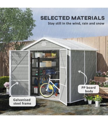 Outsunny 8 x 6ft Garden Shed Storage w/ Foundation Kit, Vents, Light Grey