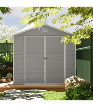 Outsunny 8 x 6ft Garden Shed Storage w/ Foundation Kit, Vents, Light Grey
