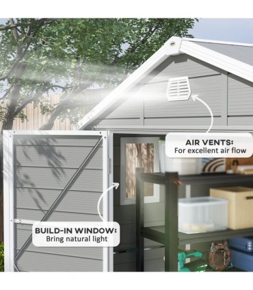 Outsunny 8 x 6ft Garden Shed Storage w/ Foundation Kit, Vents, Light Grey