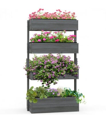 Outsunny Raised Garden Bed Wooden Plant Stand Grey