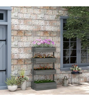 Outsunny Raised Garden Bed Wooden Plant Stand Grey