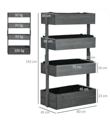Outsunny Raised Garden Bed Wooden Plant Stand Grey