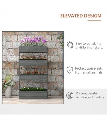 Outsunny Raised Garden Bed Wooden Plant Stand Grey