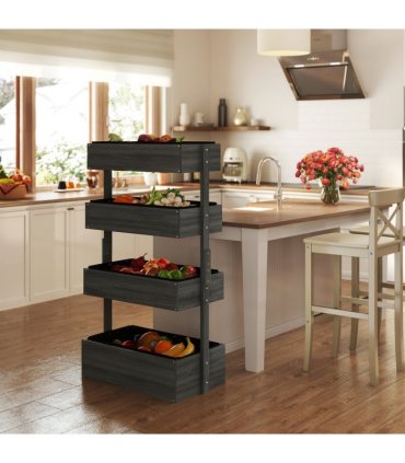 Outsunny Raised Garden Bed Wooden Plant Stand Grey