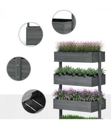 Outsunny Raised Garden Bed Wooden Plant Stand Grey