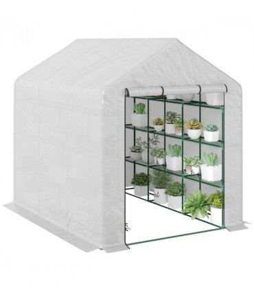 Outsunny Walk-in Garden Greenhouse Shelves Polytunnel Steeple Grow House